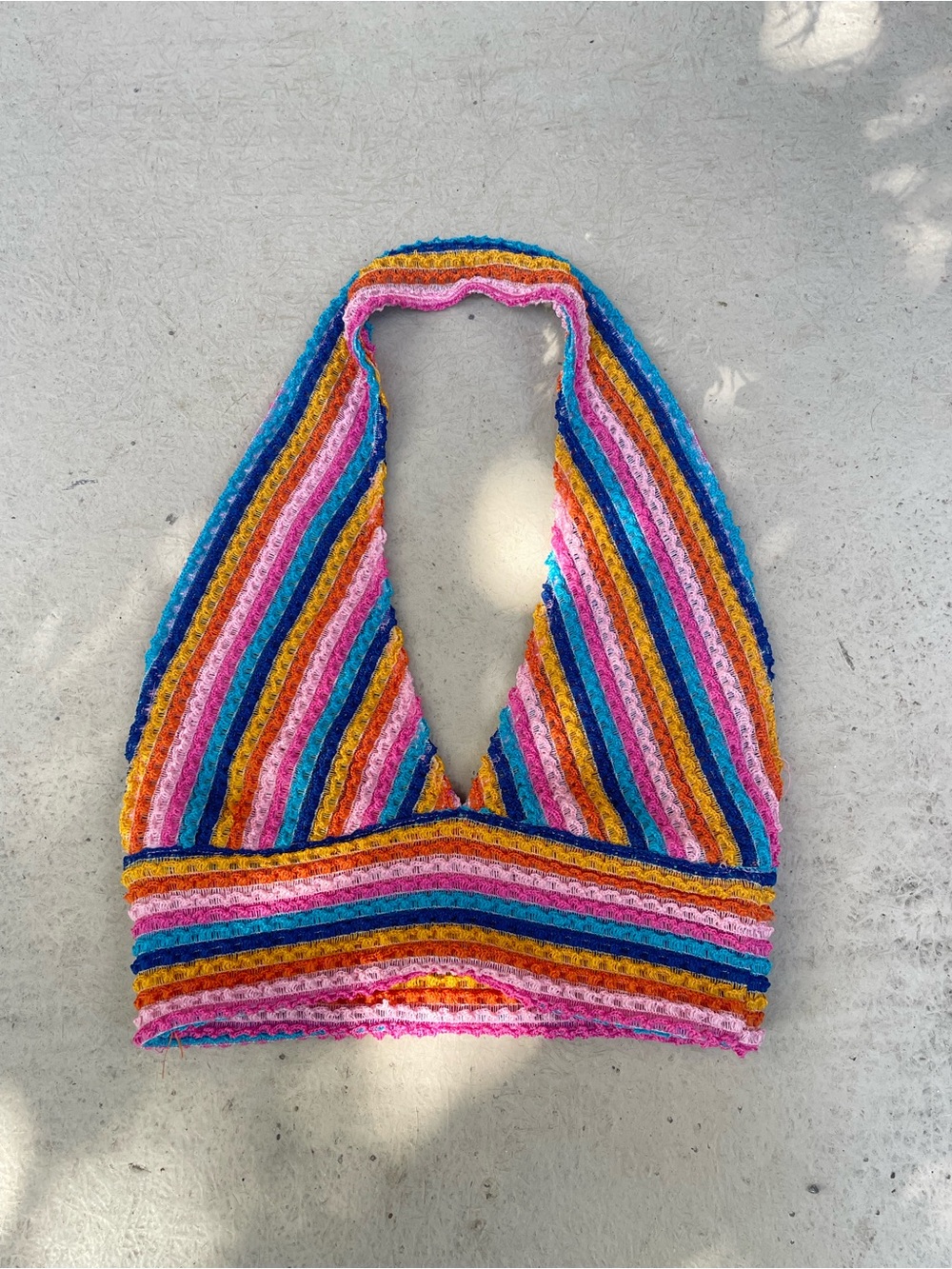 Crochet Striped Halter Top - Multicolor